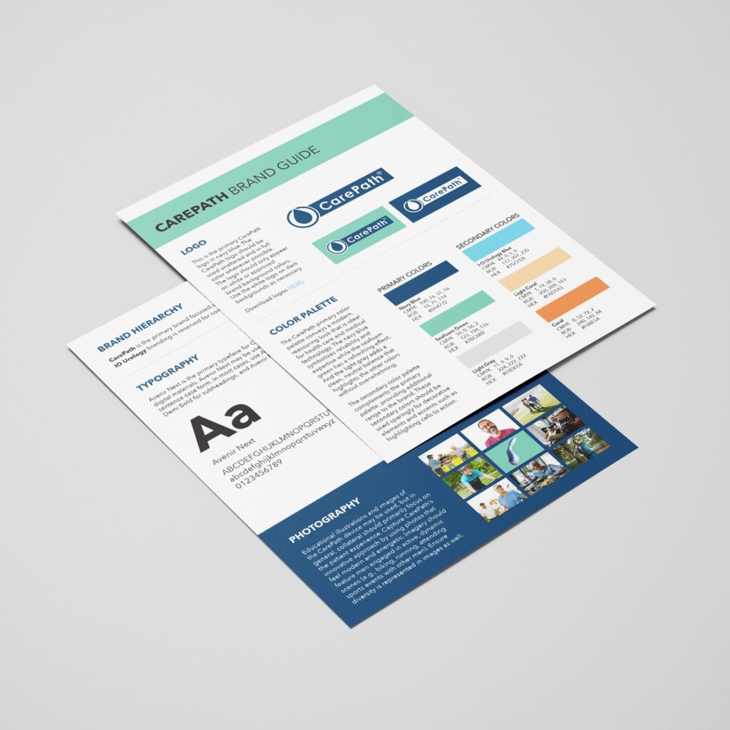 image of colorful brand guidelines for CarePath by iO Urology