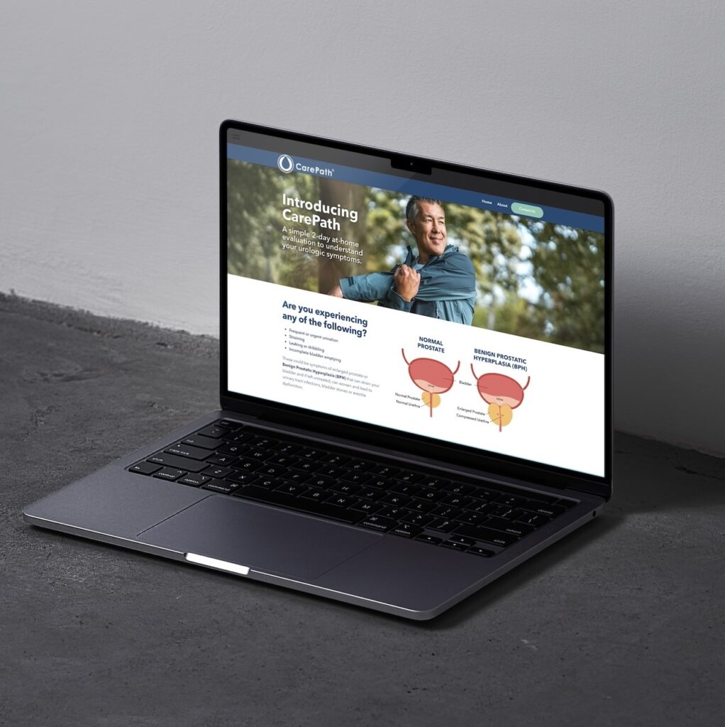 image of an open laptop with the CarePath website open, as created by io urology